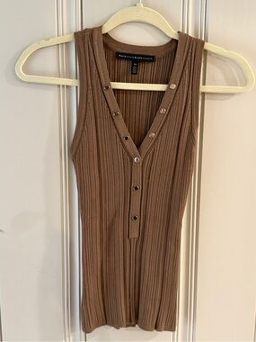 White House Black Market Brown Ribbed V Neck Tank Top XS
